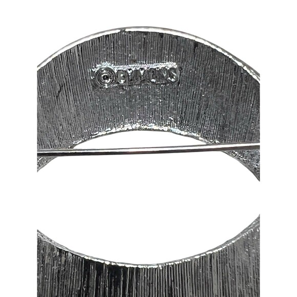 Vintage EMMONS Signed Flower Brushed Silver Tone Brooch Scarf Estate Pin Retro - Picture 4 of 4